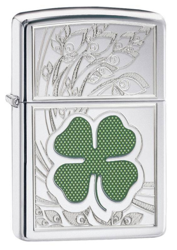 499 ZIPPO ЗажигалкаClassic "Клевер" с покрытием High Polish Chrome
